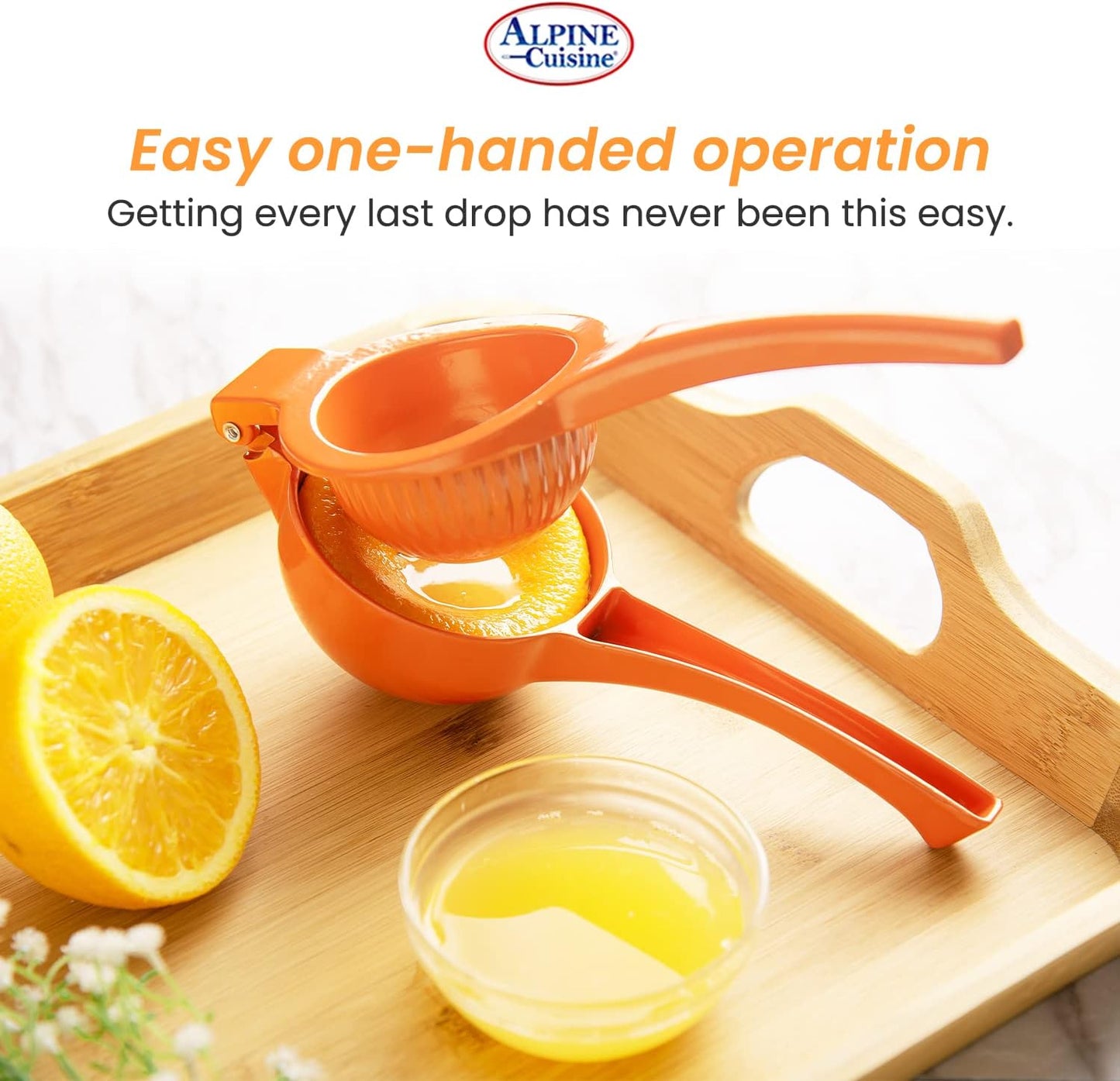 Alpine Cuisine Orange Squeezer with hook - Handheld Aluminum Citrus Juicer, Manual Citrus Juicer press, Orange & Lemon Press - Kitchen Tools and Gadgets for Making Fresh Juice - 9.1 x 3.5 Inches