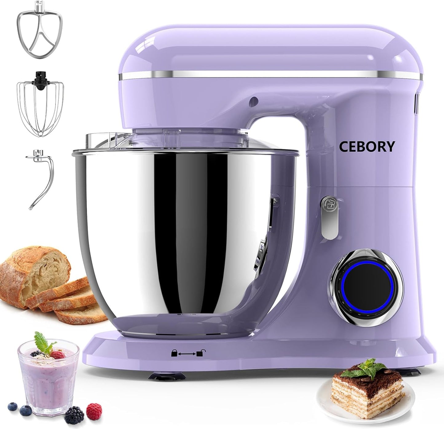 CEBORY 3-IN-1 Electric Stand Mixer, 6.5QT Bowl 660W 10-Speed Kitchen Mixer, Household Food Mixers include Dough Hook, Beater and Whisk, Bread Cake Mixer for Baking and Most Home Cooks, Pink
