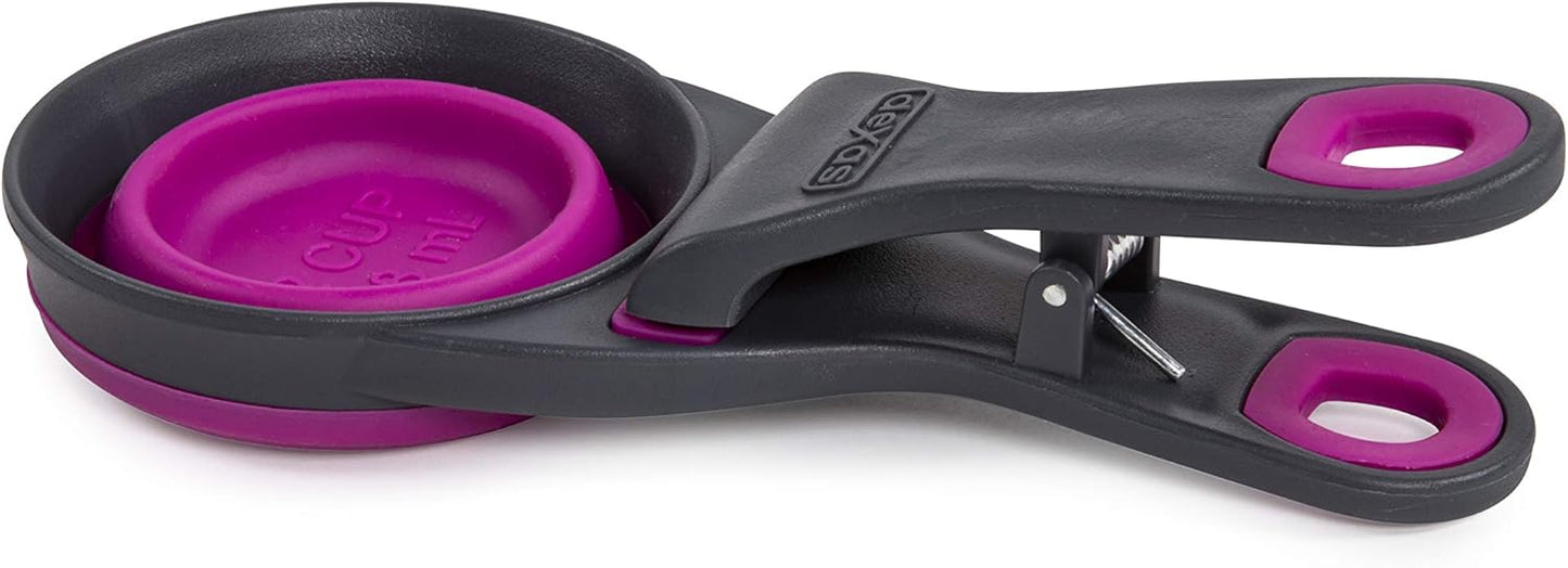 Dexas Popware for Pets Collapsible Klip Scoop, 3 in 1 Design Convenient Measuring Cup, Food Scooper and Bag Clip, 1Cup Capacity Pet Food Scoop, Versatile Food Measuring Cups Portion Control Gray/Blue
