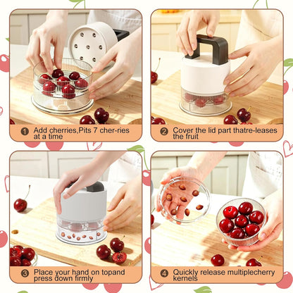 Cherry Pitter Multiple, Cherrys Pitter Corer Tool, Quick Portable Cherry Pitting Tool, Easy to Use for Making Cherry Jam - Pit 7 Cherries at Once, Saving Time & Effort-Dishwasher Safe