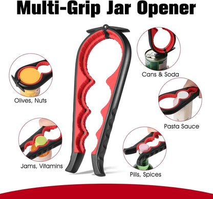 Jar Opener Bottle Opener, 5-in-1 Multi-Function Can Opener with Ergonomic Non-Slip Handle, Kitchen Tool Set for Weak Hands, Seniors with Arthritis, Blue