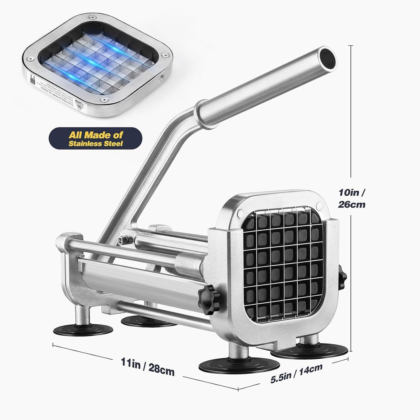 French Fry Cutter, Ruooson Professional Potato Cutter Slicer with 1/2 In Stainless Steel Blades, Great for Whole Potatoes Carrots Cucumbers.