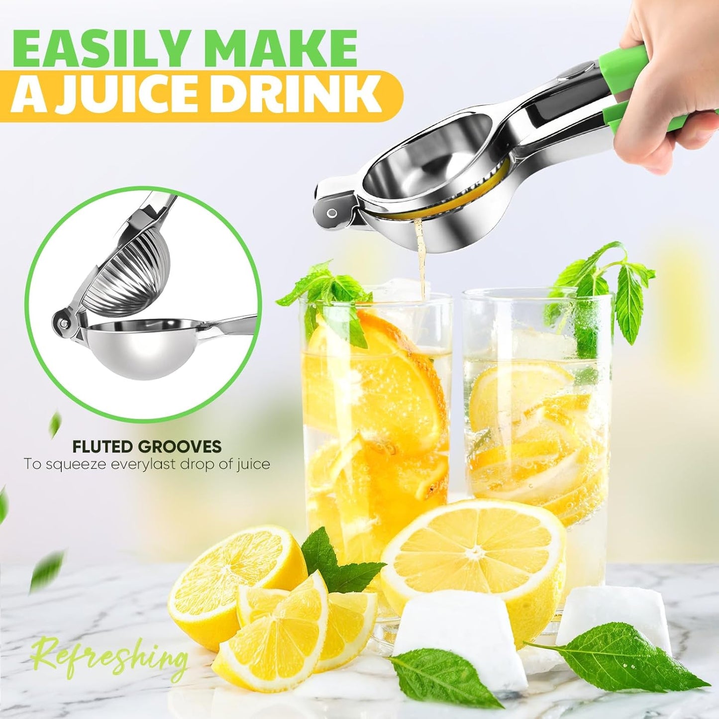 Lemon Squeezer Large, Lemon Squeezer Juicer Stainless Steel, Heavy Duty Manual Citrus Juicer Hand Press, Kitchen Tools Lime Squeezer Bar Tool, Easy to Clean Metal Lemon Hand Press