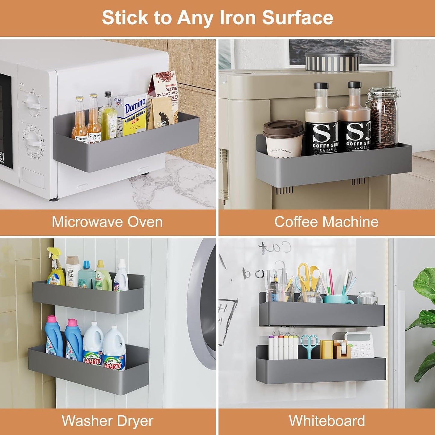 Mystozer Magnetic Spice Rack for Refrigerator, Kitchen Organizer and Storage Shelf, Black (4 Pack)…