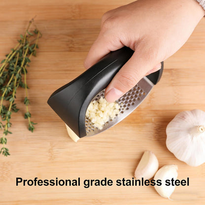 Stainless Steel Garlic Press Rocker - Ergonomic Garlic Mincer & Crusher with Soft Grip Handle, Rust-Resistant, Easy-to-Clean, Compact Design for Home Cooking & Outdoor Use - Premium Garlic Chopper