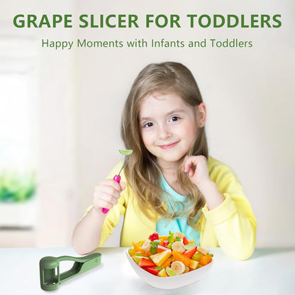 EWUVP Grape Cutter for Toddlers, Grape Slicer for Baby, Cherry Tomato Strawberry Cutter Quarter Fruit Slicer Tool for Vegetable Fruit Salad Cake Decoration, Stainless Steel Kitchen Gadget(Light Blue)