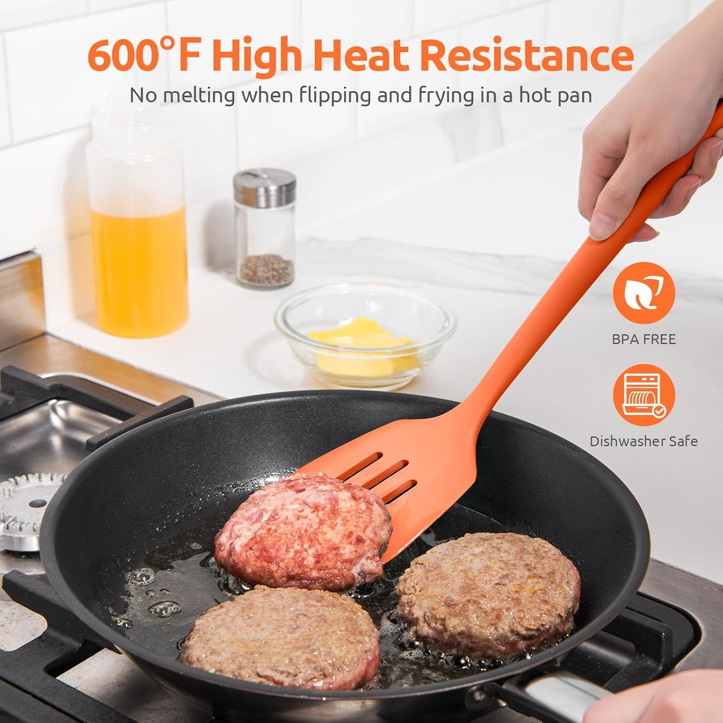 600ºF Heat Resistant Slotted Turner: U-Taste 13.6in Silicone Kitchen Spatula Flipper, 3.74in Wide Food Grade Flexible Thin Rubber Cooking Utensil for Egg, Pancake, Cookie in Nonstick Cookware (Red)