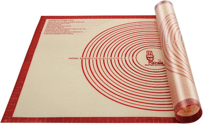 Non-slip Silicone Pastry Mat Extra Large with Measurements 28''By 20'' for Silicone Baking Mat, Counter, Dough Rolling, Oven Liner,Fondant/Pie Crust By Folksy Super Kitchen Red