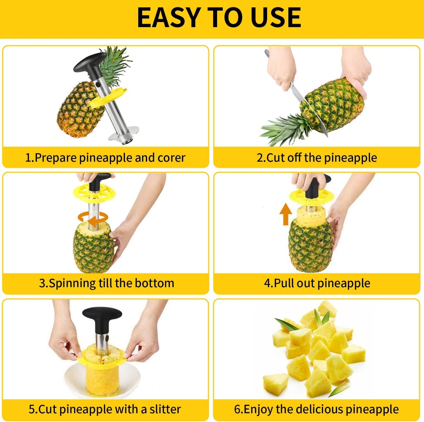 Pineapple Corer and Slicer,Pineapple Cutter,[Upgraded, Reinforced,Thicker Blade] 304 Stainless Steel for Home & Kitchen with Sharp Blade for Diced Fruit Rings