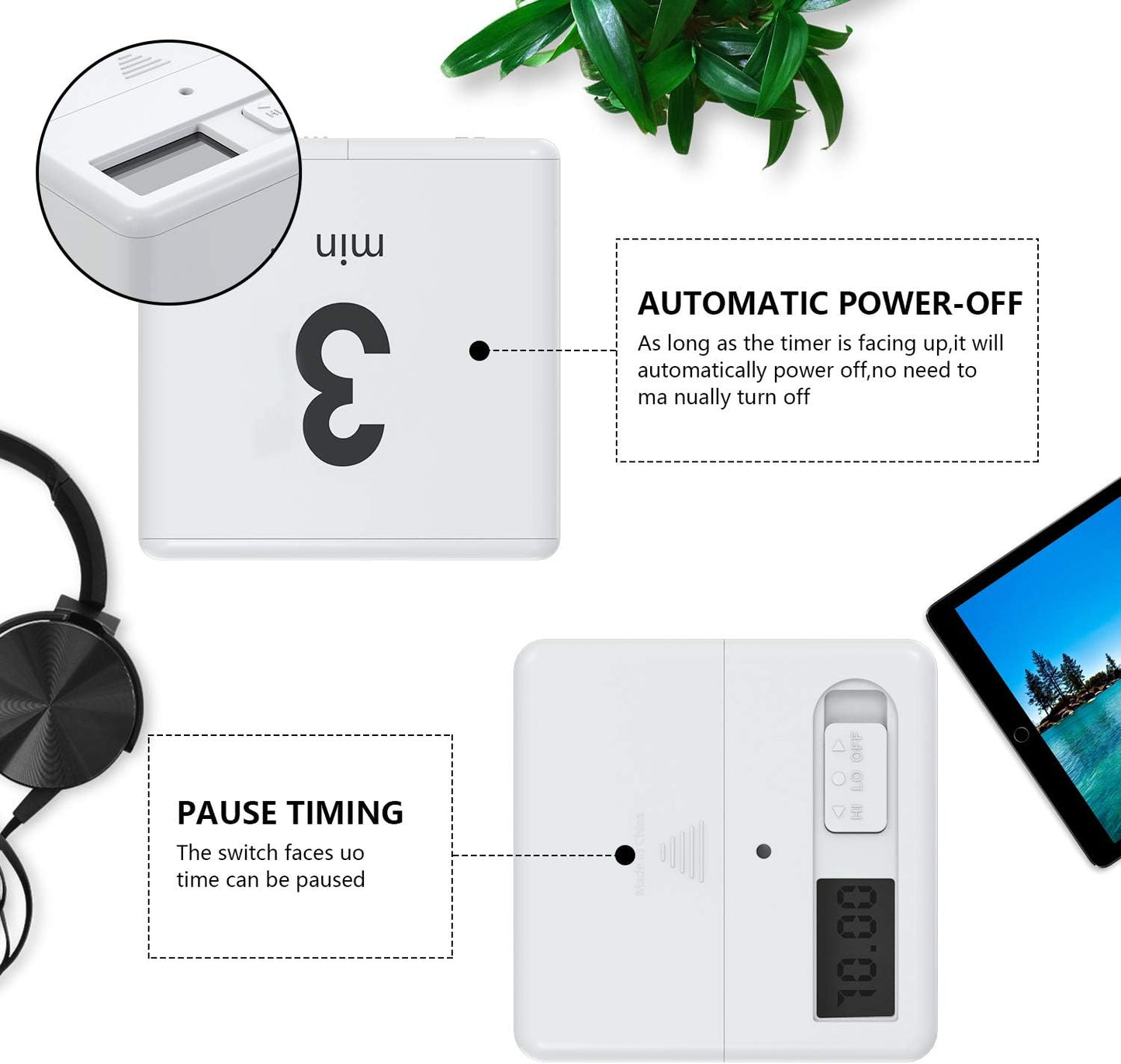 Cube Timer Black,Pretmess Gravity Flip Kitchen Timer for Time Management and Countdown Settings 1-3-5-10 Minutes