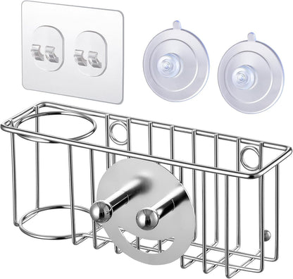 3-In-1 Sponge Holder for Kitchen Sink with Suction Cups & Adhesive Hook , In-sink Sponge Holder, Wall Hanging Sink Caddy Organizer Rack - Sponge, Dish Cloth, Brush, Scrubber - 304 Stainless Steel