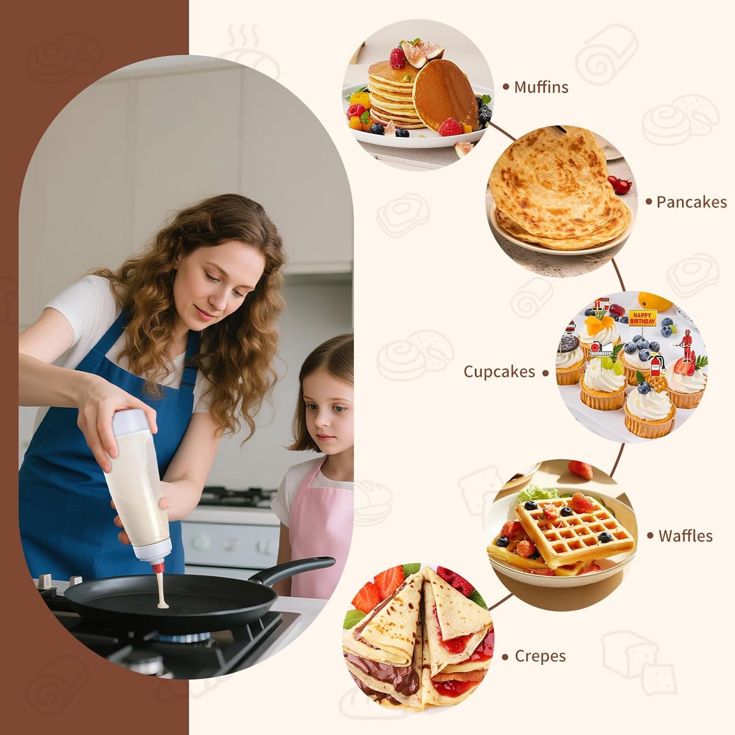 bCrush Pancake Batter Dispenser with Blender Balls, Equipped with Silicone Spatula Pancake Mixer Bottle, Kitchen Batter Squeezer Bottle Suitable for Cupcakes, Pancakes, and Muffins