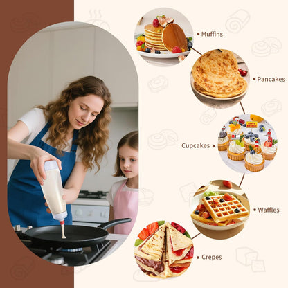 bCrush Pancake Batter Dispenser with Blender Balls, Equipped with Silicone Spatula Pancake Mixer Bottle, Kitchen Batter Squeezer Bottle Suitable for Cupcakes, Pancakes, and Muffins