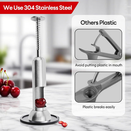 Cherry Pitter Tool, Single-Hole 304 Stainless Steel Cherry Pit Remover for Fresh&Maraschino Cherries, One-Hand Press Fruit Pit Corer Kitchen Tool, Dishwasher, Easy to Clean (Large)