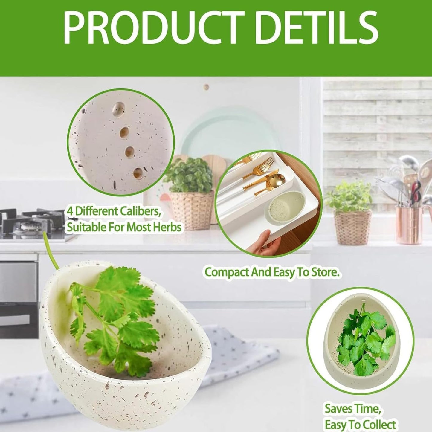 Ceramic Herb Stripper Bowl with Multiple Hole Sizes for Leaves and Stems, Small (white)