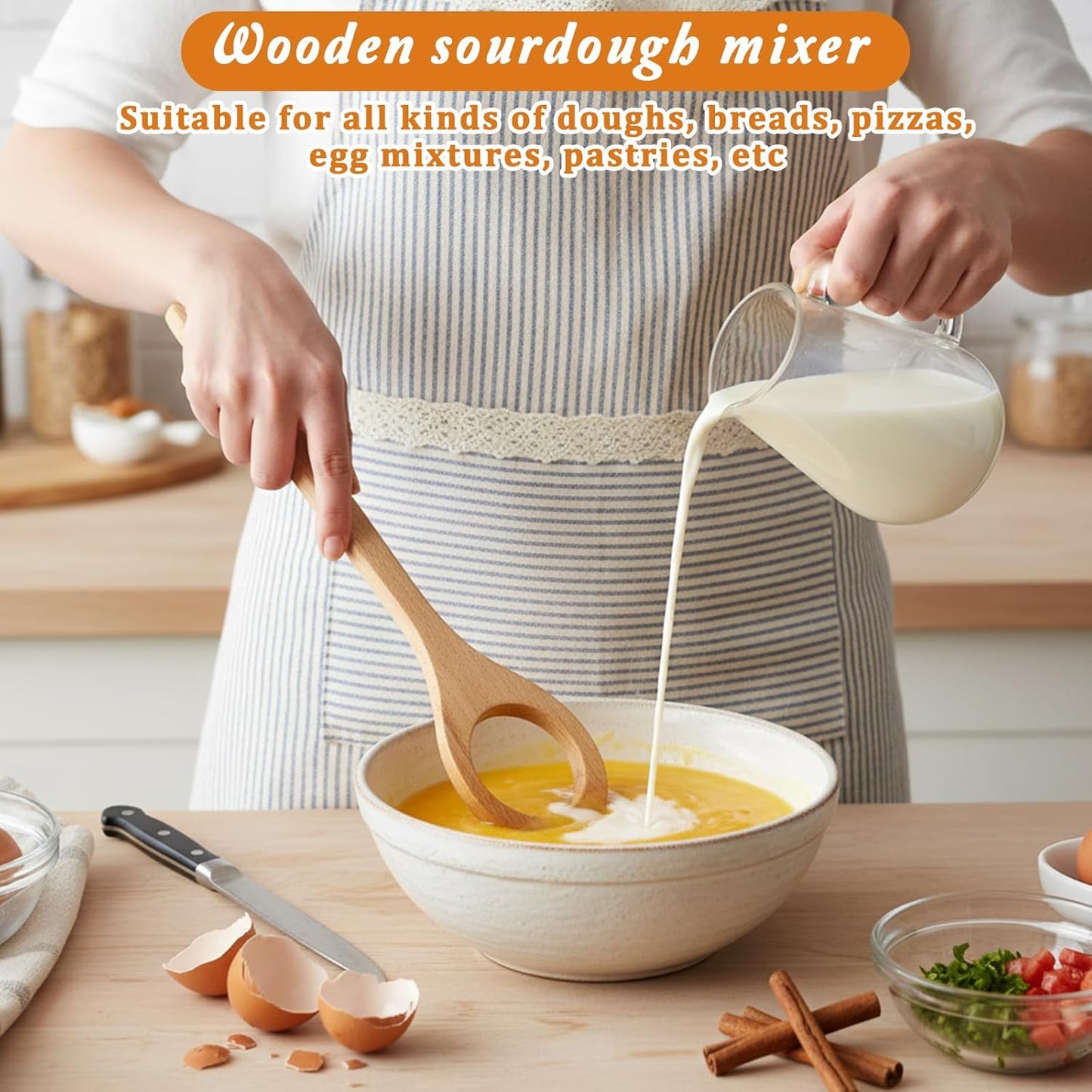 12" Dough Whisk Bread Whisk Wooden Danish Sourdough Whisks Egg and Flour Mixer Whisks Doughs Mixer Traditional Bread Baking Tools and Supplies for Breads Sourdough Pastries Egg Pizza