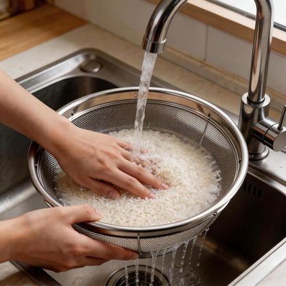Fine Mesh Strainer for Kitchen, Stainless Steel Colander Bowl for Pasta, Rice, Fruit, Metal Net Baskets with Resting Base - Strain, Drain, Rinse