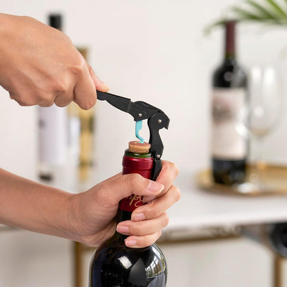 True Truetap Double Hinged Waiter's Corkscrew Wine Opener, Stainless Steel Wine Bottle Opener with Built In Foil Cutter, Home Bar Tools, Bar Cart Accessories, Wedding Gifts, Set of 1, Black