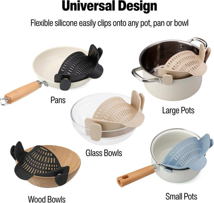 Silicone Pot Strainer, Emptycolor Adjustable Clip On Strainer for Pots Pans, Heat Resistant Pot Drainer, Kitchen Pasta Colander for Vegetables and Noodles (Grey)