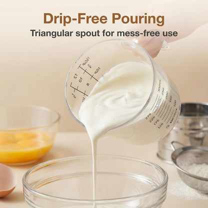 BPA-Free Plastic Measuring Cup 300ml/1 ½ Cup – Clear with Dual ml/cup Marks, Heat-Resistant 0-176°F, V-Shaped Spout for Drip-Free Pouring, Comfort Grip Handle for Baking & Cooking