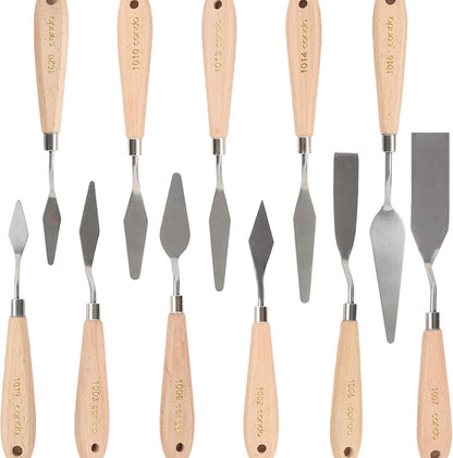 CONDA Palette Knife Painting Stainless Steel Spatula Palette Knife Oil Paint Metal Knives Wood Handle (Red 5 Piece)