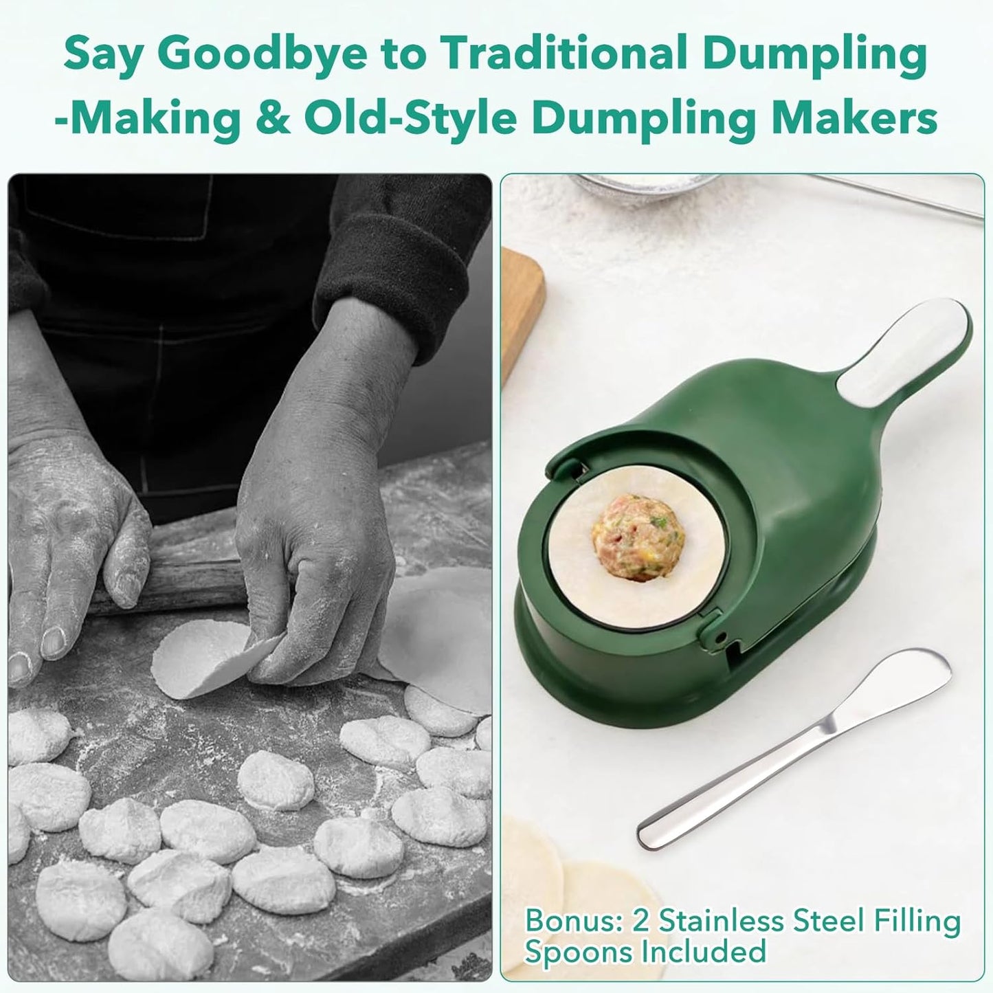 2PCS 2 In 1 Dumpling Maker, Empanada Maker Press with 2 Spoon Pierogi Maker Kitchen Press Ravioli Mold Manual Pastry Dumpling Wrapper Machine for Chinese Food, Perogies, Pierogi, Hand Pie