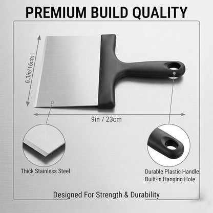 Multipurpose Bench Scraper, Dough Scraper and Dough Cutter for Flat Top Griddle, Bread, Pizza, and Pastry – Stainless Steel Griddle Scraper Chopper for Baking and Cooking