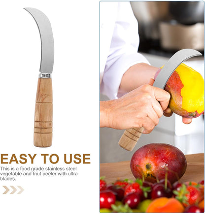 Abaodam 7Inch Stainless Steel Curved Fruit Knife, with Wooden Handle for Peeling and Cutting Pineapple Banana and Tropical Fruits Kitchen Tool