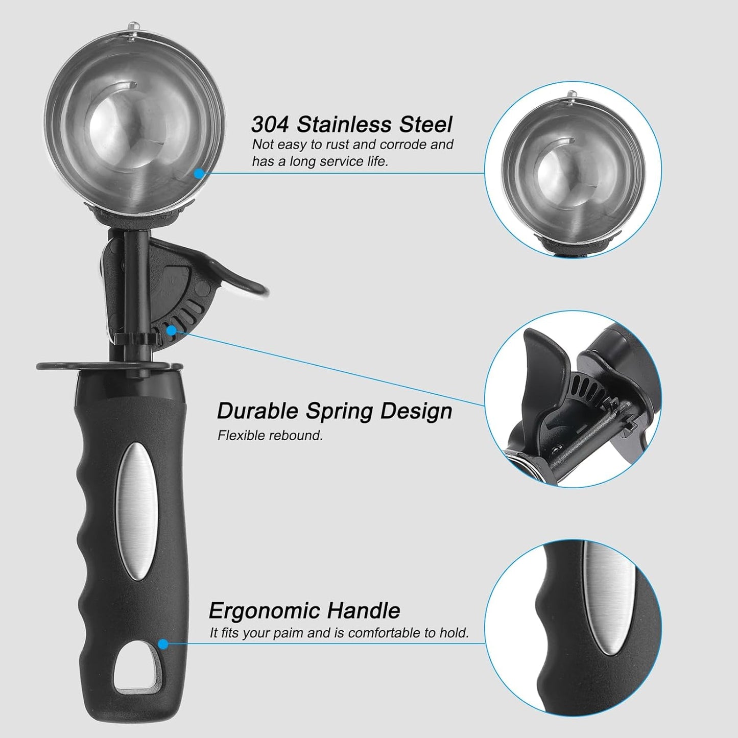 PATIKIL 4 Ounce Ice Cream Scoop with Trigger, Stainless Steel Portion Cookie Scoop with Thumb Trigger for Cookie Dough Cupcake Batter Baking, Silver Black