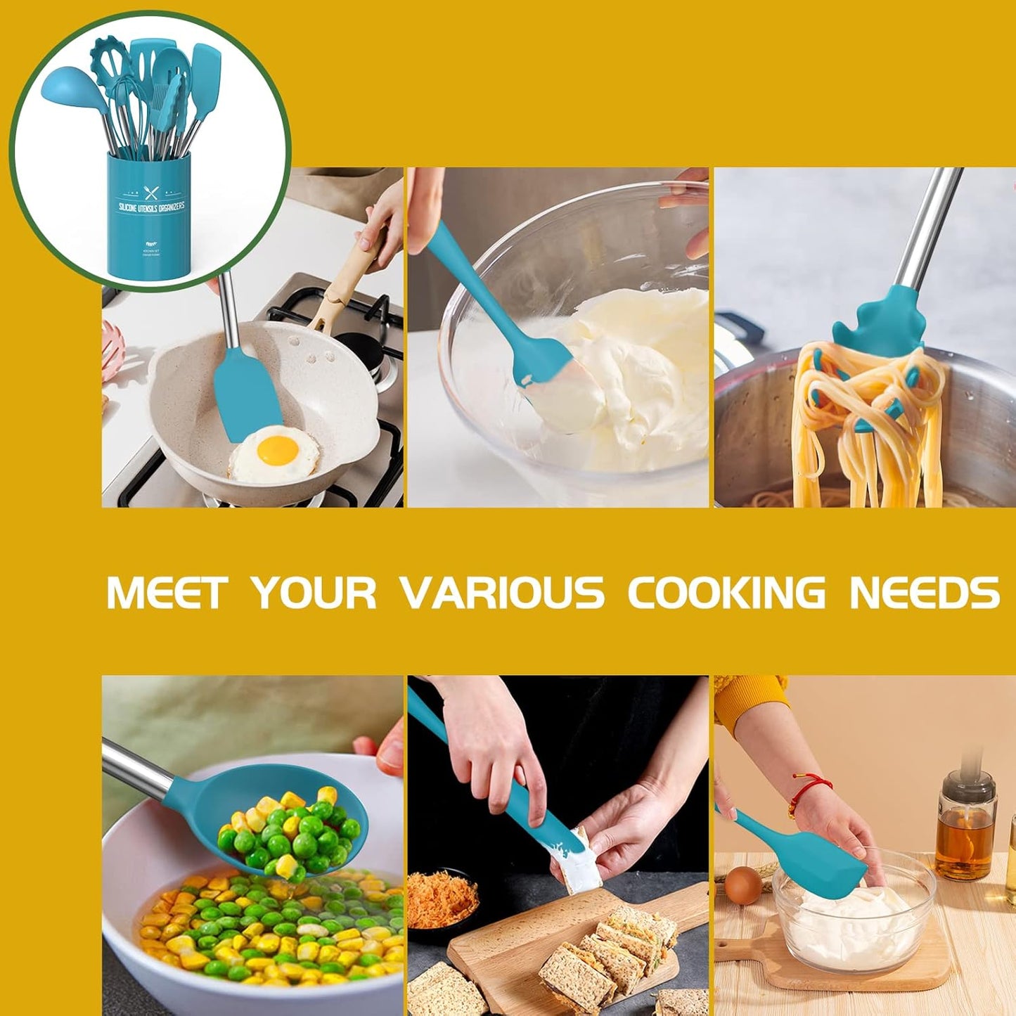 Silicone Cooking Utensil Set, Umite Chef 15pcs Silicone Cooking Kitchen Utensils Set, Non-stick - Best Kitchen Cookware with Stainless Steel Handle - Black Kitchen Utensils