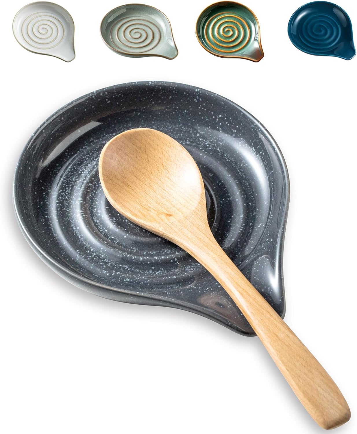LAUCHUH Spoon Rest, Large Ceramic Spoon Holder for Kitchen Counter Spatula Rest Heat-Resistant Spoon Rest for Stove Top Cooking Utensil Holder, Farmhouse Kitchen Décor for Father's Day, Cream, 5 Inch