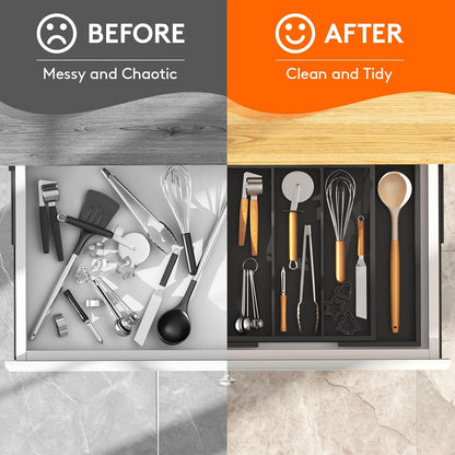 Lifewit Utensil Organizer for Kitchen Drawer, Expandable Cooking Utensil Tray, Cutlery Silverware Flatware Holder, Wood Adjustable Spatula Tools Storage Divider, 8.9-15.8 x 15.75, Natural