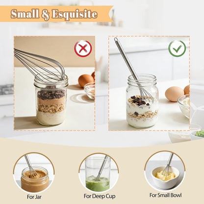 Whisks for Cooking, 3 Pack Mini Whisk for Whisking, 7"+9"+11" Tiny Stainless Steel Wire Whisk Set for Baking, Blending Eggs & Sauces, Heavy Duty Rust Proof