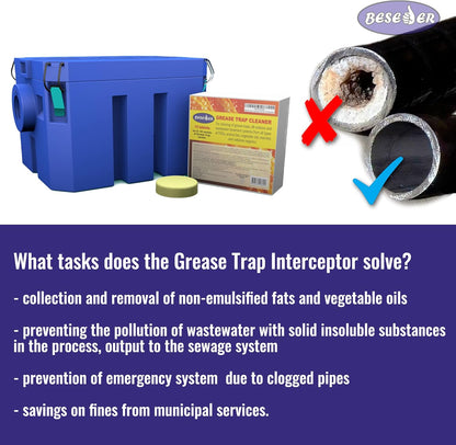 BESEDER Grease Trap Interceptor plastic 10 GPM (20 lb Capacity) Commercial Kitchen
