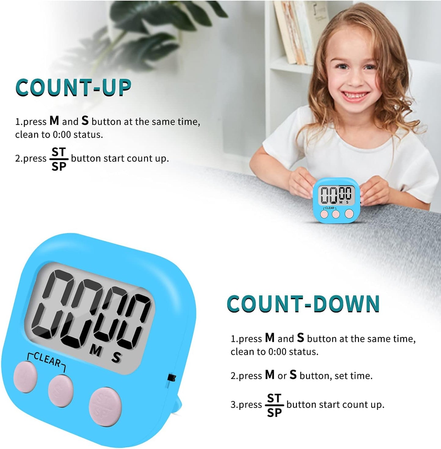 6 Pack Small Digital Kitchen Timer Magnetic Back and ON/Off Switch,Minute Second Count Up Countdown (Red)