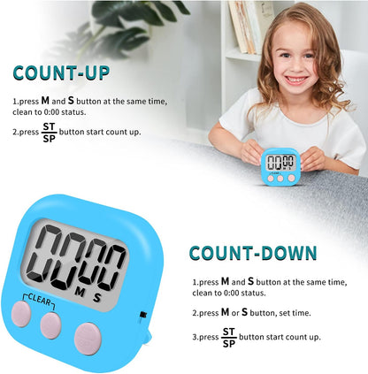 6 Pack Small Digital Kitchen Timer Magnetic Back and ON/Off Switch,Minute Second Count Up Countdown (Red)