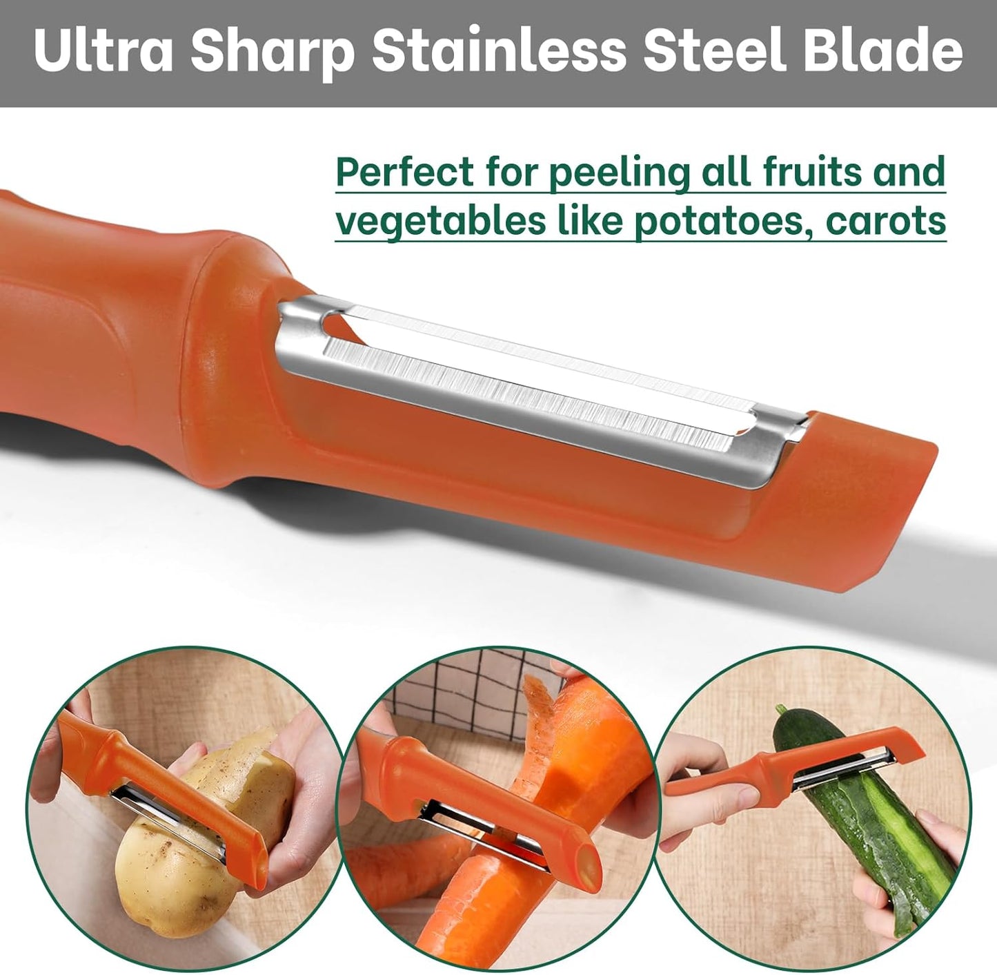 Beneno Swivel Vegetable Peeler, Razor-Sharp Smooth Peeling Potato Peelers with Stainless Steel Blades, Ergonomic Comfort Non-Slip Rubber Handle, Durable Kitchen Peelers with Potato Eye Remover, Black
