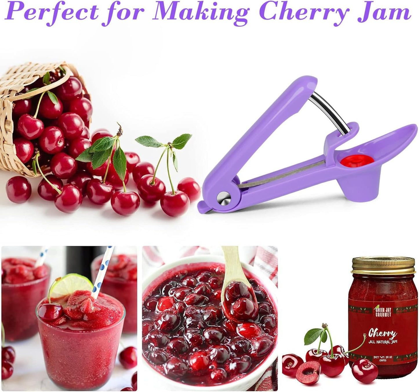 Cherry Pitter Tool, Heavy-Duty Cherry Seed Core Remover, Cherry Pitter Remover Tool with Space-Saving Lock Design, Pit Remover for Cherries (Green)
