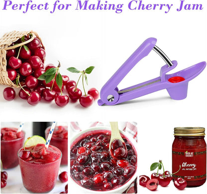 Cherry Pitter Tool, Heavy-Duty Cherry Seed Core Remover, Cherry Pitter Remover Tool with Space-Saving Lock Design, Pit Remover for Cherries (Green)