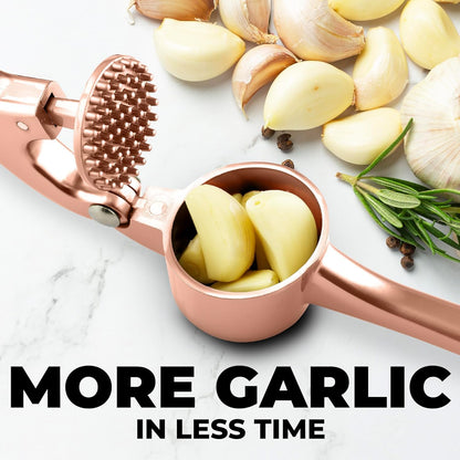 Zulay Kitchen Premium Garlic Press Set - Rust Proof Professional Garlic Mincer Tool - Easy-Squeeze, Easy-Clean with Soft, Ergonomic Handle - Silicone Garlic Peeler & Brush (Silver)
