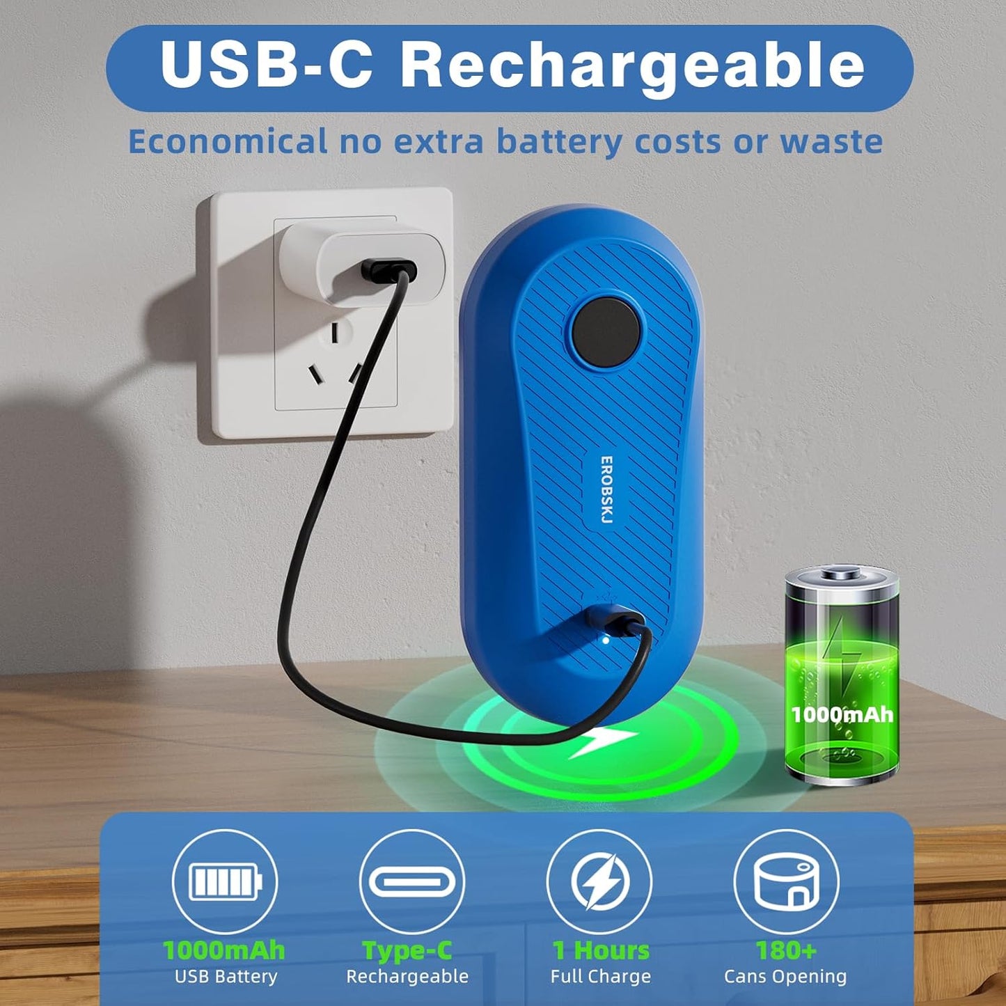 Electric Can Opener, Rechargeable Can Openers for Seniors & Arthritis, One-Touch Automatic Can Opener, Hands-Free, Smooth Edge, Compact, Kitchen Gadgets
