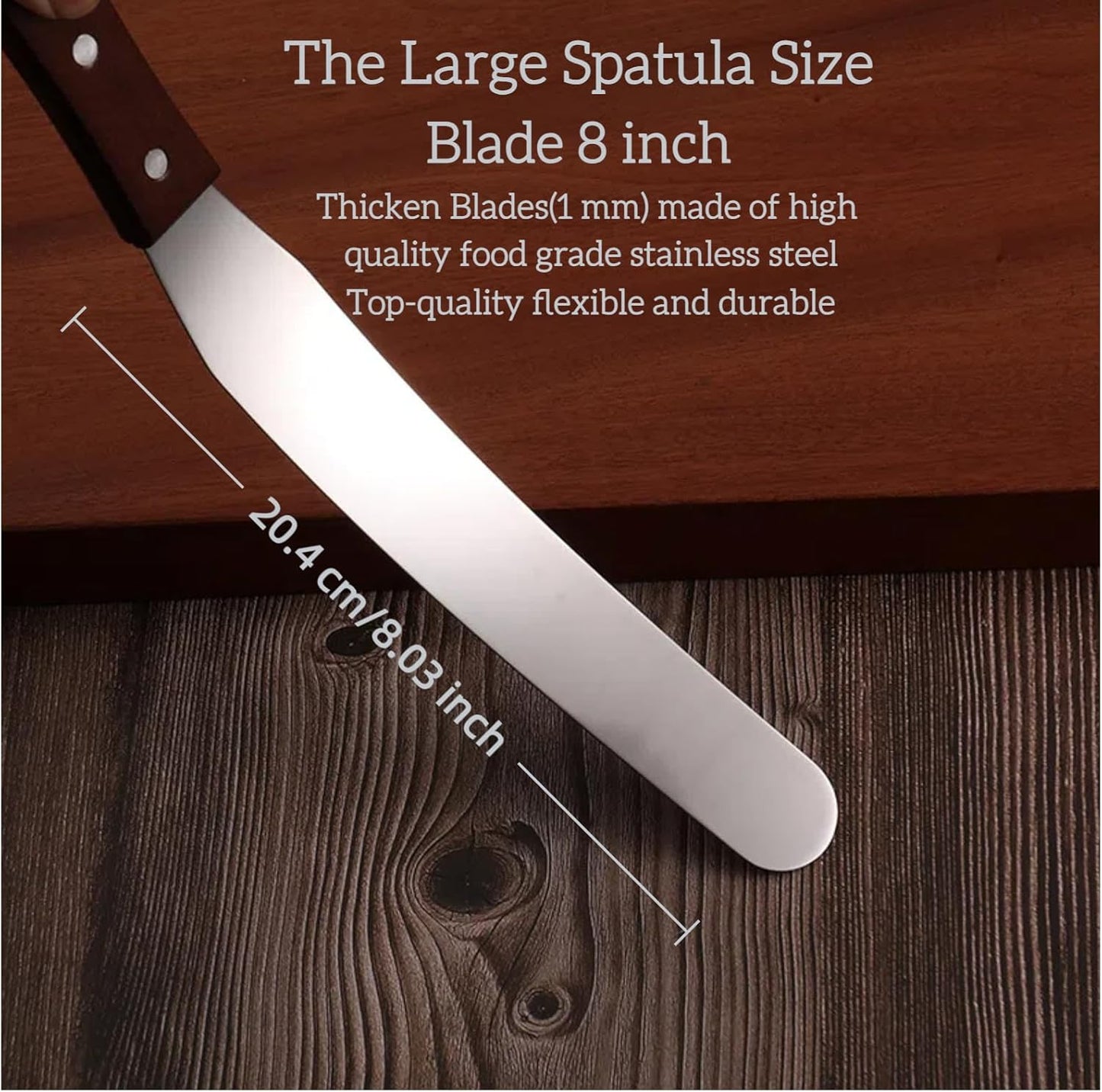 Straight Icing Spatula, Stainless Steel Spatula, 2-Pack Cake Spatula Set Wooden Handle 6 inch & 8 inch Blade Spatulas Metal Decorating Frosting Spatulas