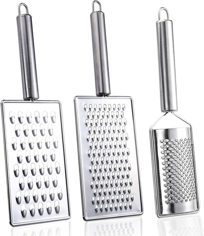 ASTIMESA Different Hole Sizes Cheese Grater and Ginger Grater Set, Zester Grater, Small Handheld Cheese Shredder for Kitchen Vegetable Food Fruit Chocolate (3 PCS)