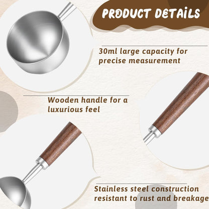 30ML Vintage Coffee Measuring Spoon with Long Wooden Handle 10g Capacity Metal Tablespoon Stainless Steel Coffee Scoop Kitchen Utensil Spoon for Coffees Tea Bath Salts