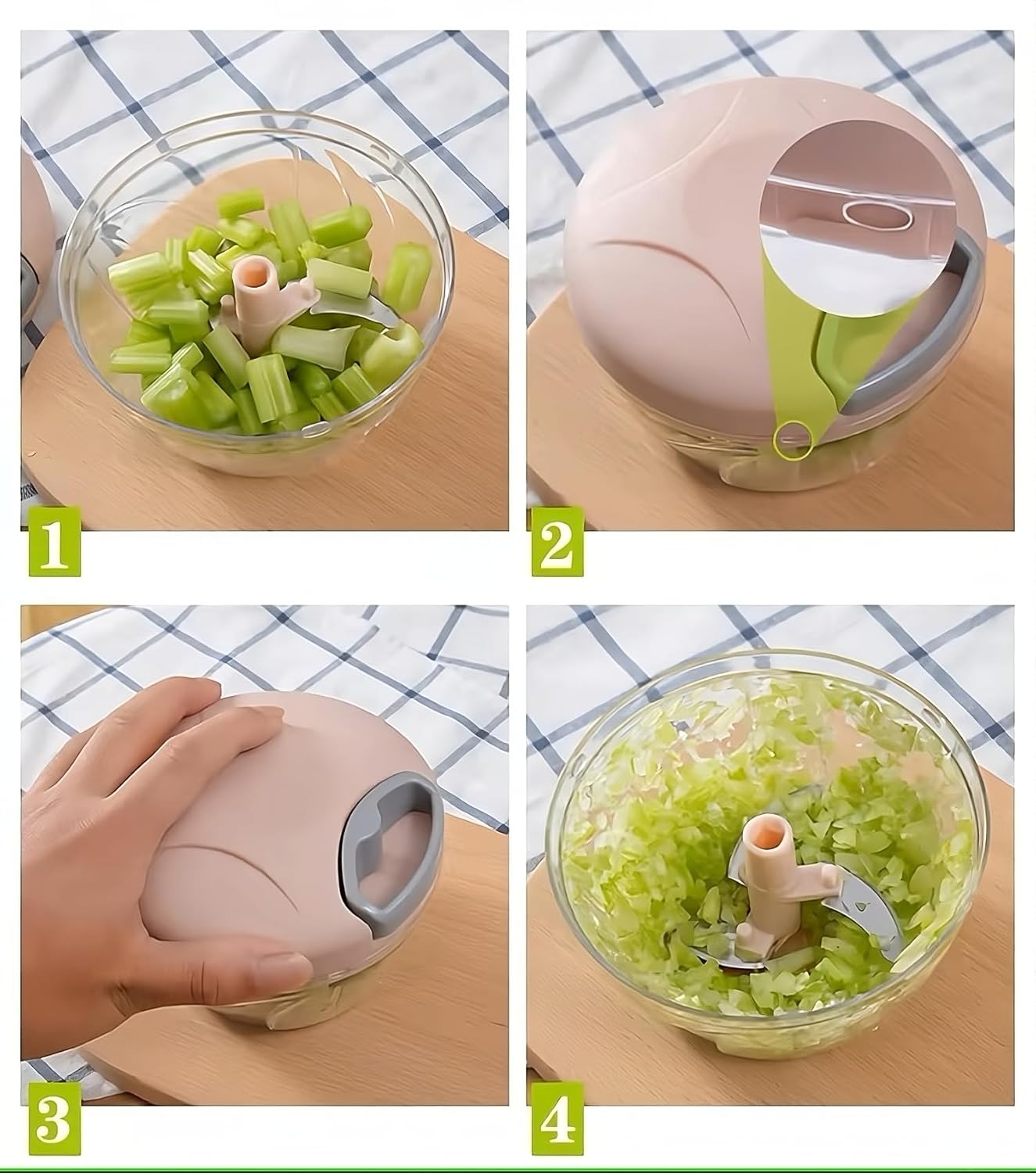 Manual Vegetable Cutter Chopper, Hand Pull String Fruit and Vegetable Chopper and Mincer, Stainless Steel Blades, BPA Free (Blue, 500ml)