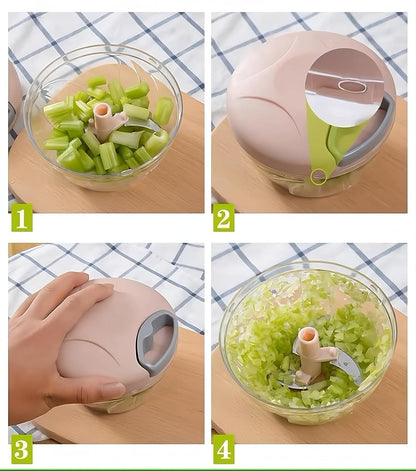 Manual Vegetable Cutter Chopper, Hand Pull String Fruit and Vegetable Chopper and Mincer, Stainless Steel Blades, BPA Free (Blue, 500ml)