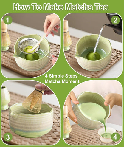 JBER Matcha Whisk Set, Ceramic Matcha Set Includes Bowl & Holder, Bamboo Whisk (Chasen), Sifter, Scoop, Spoon & Rest - 7PCS Matcha Kit Gift for Matcha Lovers & Beginners, Gradient Pink