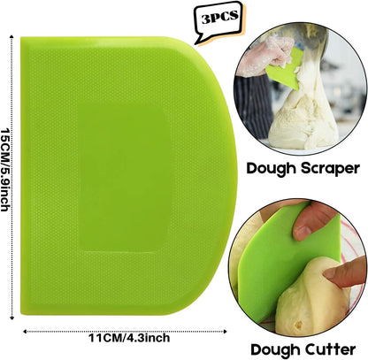 SURDOCA Dough Scraper Bench Scraper - 3P 4.7x3.7" Plastic Flexible Bowl Scraper, Sharp Edge & Angles Cake Scraper. Non-Slip Bakeware Decorating Tools Sculpting & Modeling Tools - Pure White - Colors A