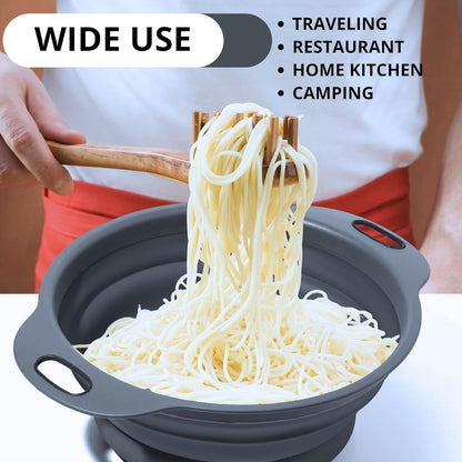 White Round Silicone Collapsible Colander – Silicone Round Kitchen Strainers with Plastic Handles Small Foldable Kitchen Strainer Perfect for Draining Pasta Vegetable and Fruit