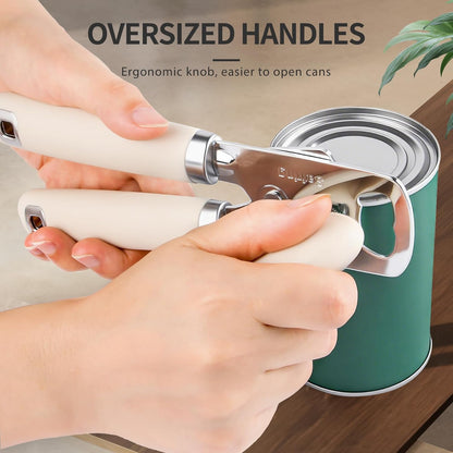 Safring Can Opener Manual, Heavy Duty Stainless Steel Smooth Edge Can Openers With Soft Touch Handle, Oversized Handheld Easy Turn Knob, Multi-Function Bottle Opener, Black